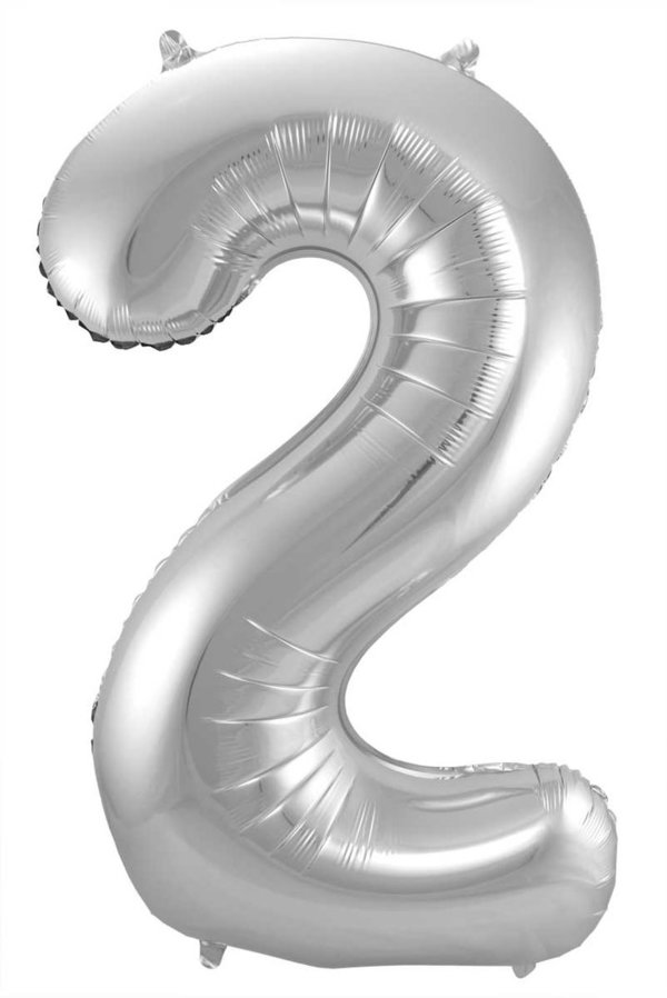 Folienballon Zahl - 2 - Silber 86 cm