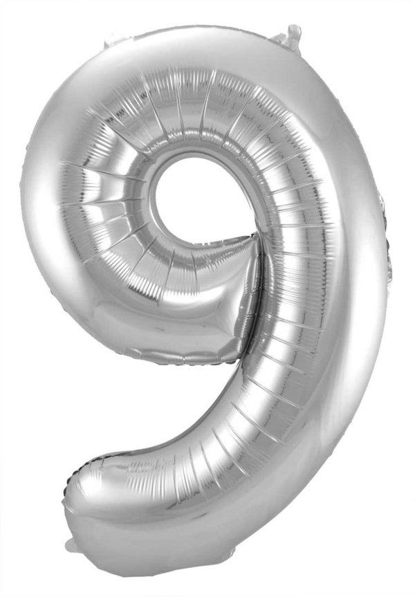 Folienballon Zahl - 9 - Silber 86 cm