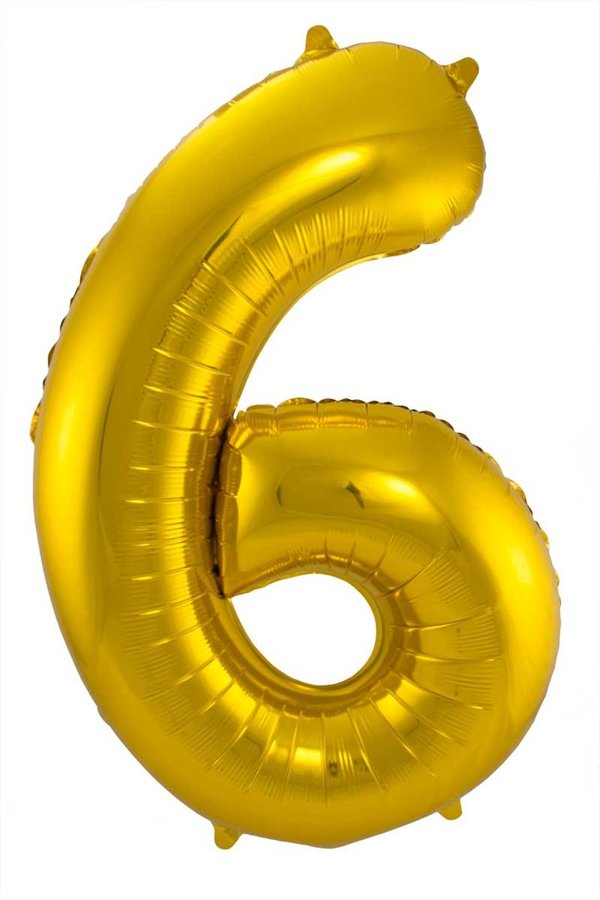 Folienballon Zahl - 6 - Gold 86 cm