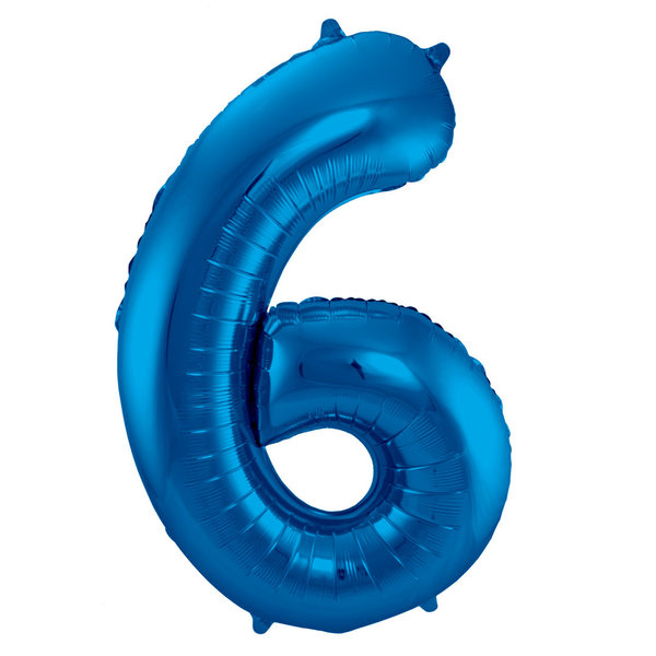 Folienballon Zahl - 6 - Blau 86 cm