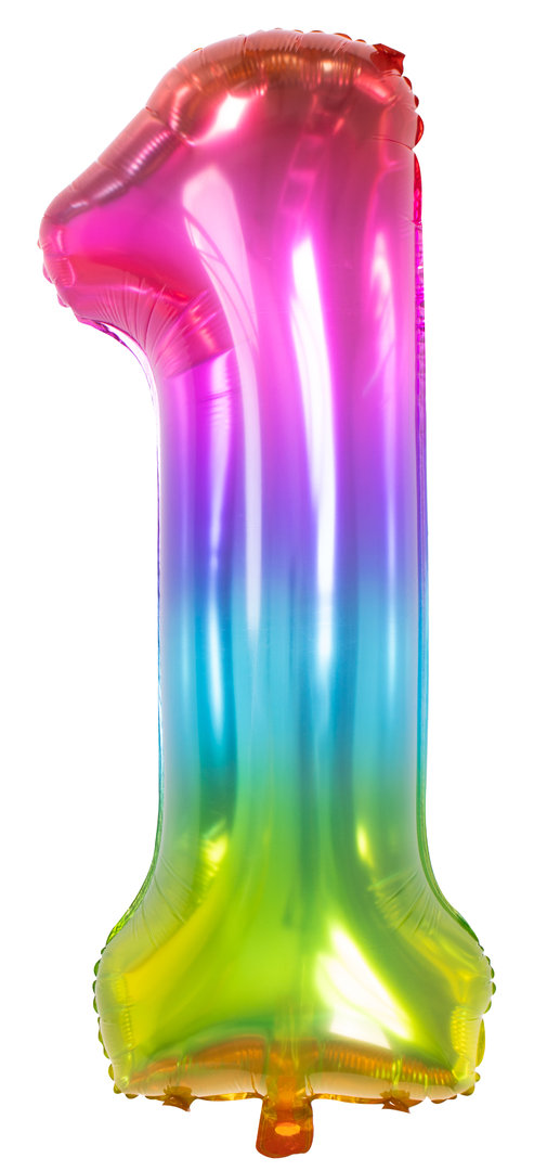 Folienballon Zahl - 1 - Rainbow 86 cm