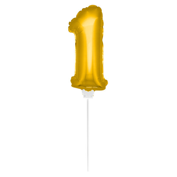 Folienballon Zahl mit Stab - 1 - Gold  36 cm