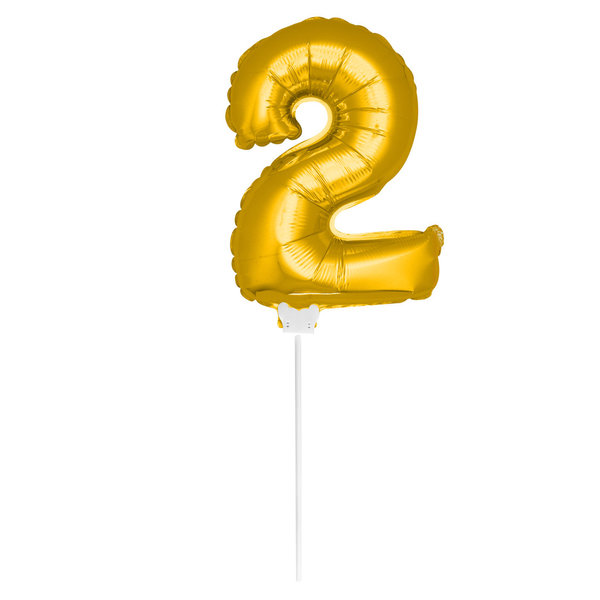 Folienballon Zahl mit Stab - 2 - Gold  36 cm