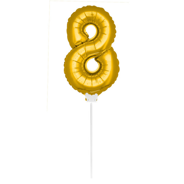 Folienballon Zahl mit Stab - 8 - Gold  36 cm
