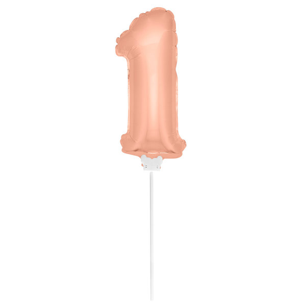 Folienballon Zahl mit Stab - 1 - Rosegold  36 cm