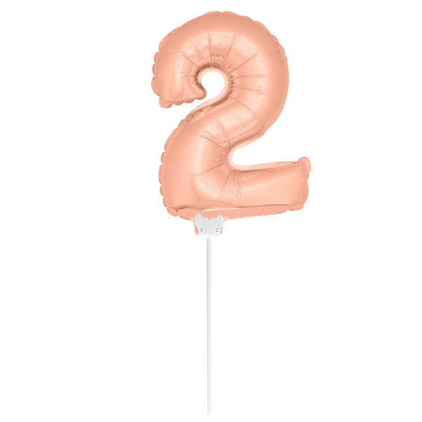 Folienballon Zahl mit Stab - 2 - Rosegold  36 cm