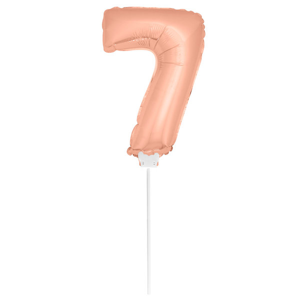 Folienballon Zahl mit Stab - 7 - Rosegold  36 cm