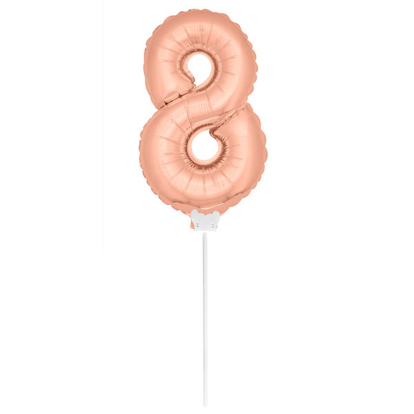 Folienballon Zahl mit Stab - 8 - Rosegold  36 cm