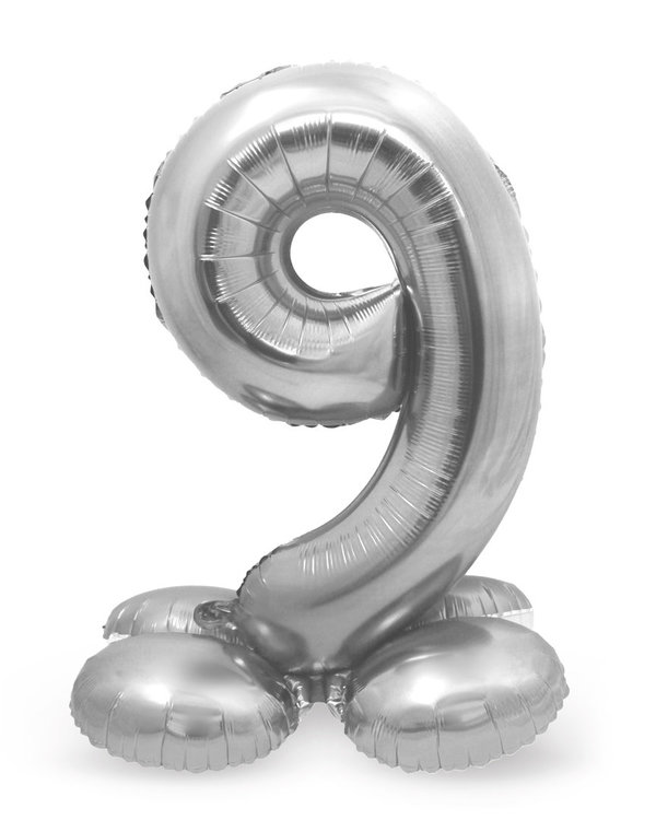 Airloonz - Stehender Folienballon - Zahl 9 - Silber - 72cm