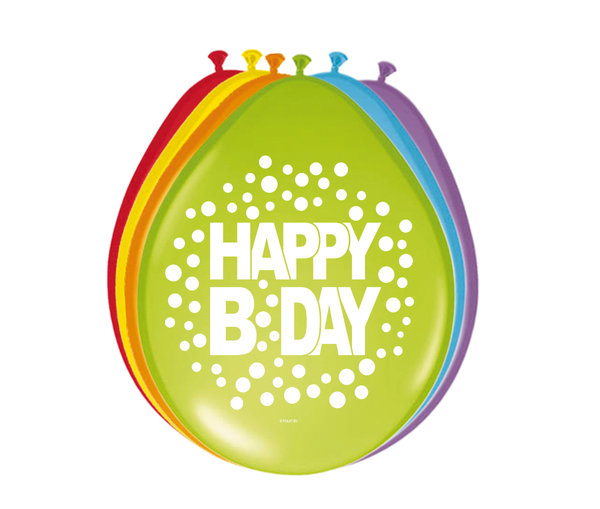 Luftballons - Happy Birthday - Rainbow Dots - 8 Stück