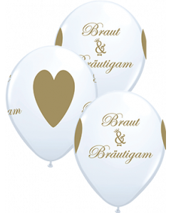 6 Motivballons - 27,5cm - Braut & Bräutigam - Weiß