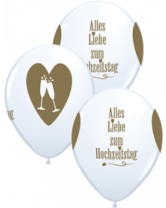 6 Motivballons - 27,5cm - Alles Liebe zum Hochzeitstag - White / Gold