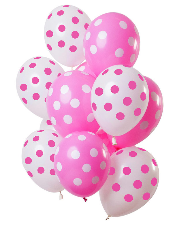 Ballons Punktemuster Pink-Weiß 30 cm - 12 Stück