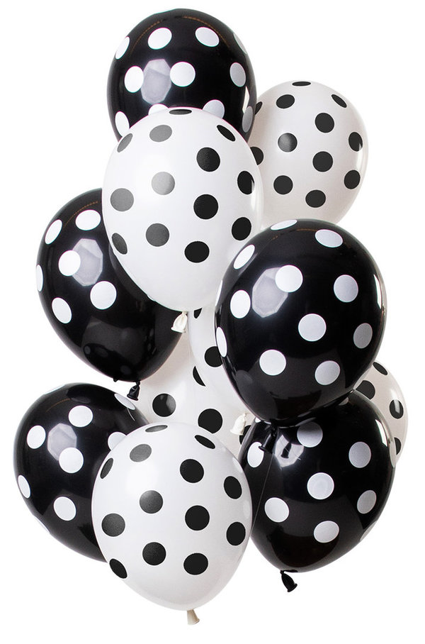 Ballons Punktemuster Schwarz - Weiß  30cm - 12 Stück