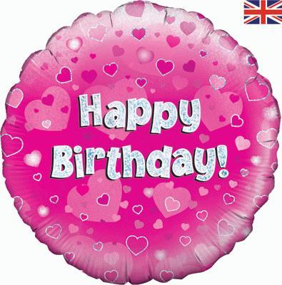 1 Ballon - Happy Birthday Pink Holographic - 45cm