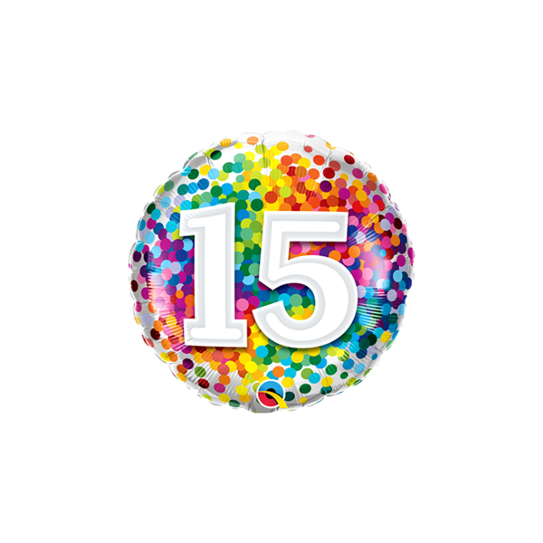 15 Rainbow Confetti Folienballon - 45cm