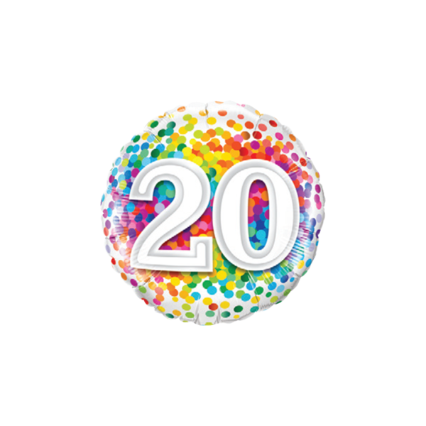 20 Rainbow Confetti Folienballon - 45cm