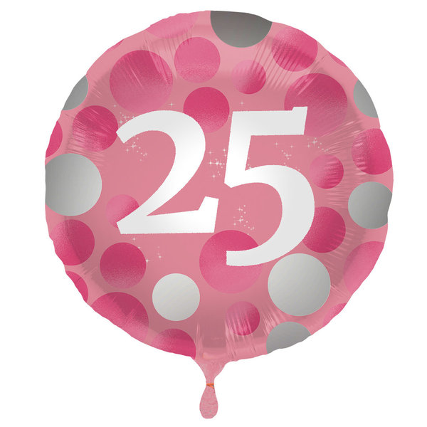 Folienballon Glossy Pink 25 Jahre - 45cm