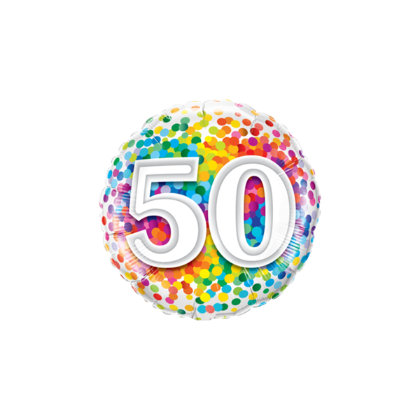 50 Rainbow Confetti Folienballon - 45cm