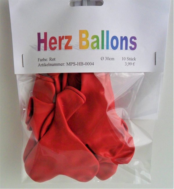 10 Herz Luftballons  Rot