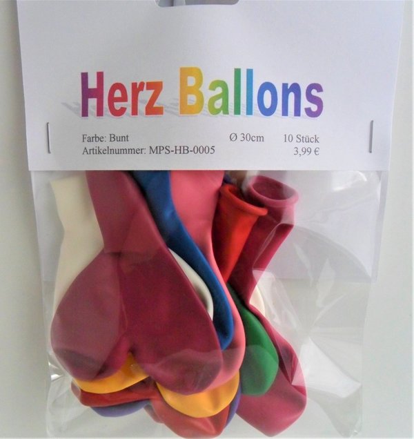 10 Herz Luftballons  Bunt