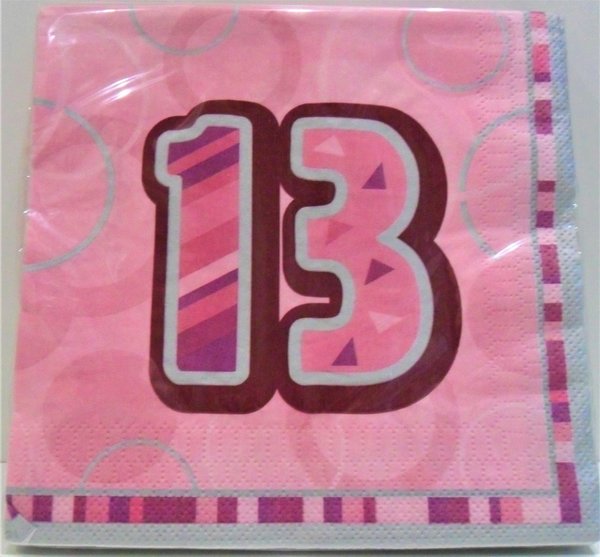 16 Servietten Pink Glitz Zahl 13 - 33cm