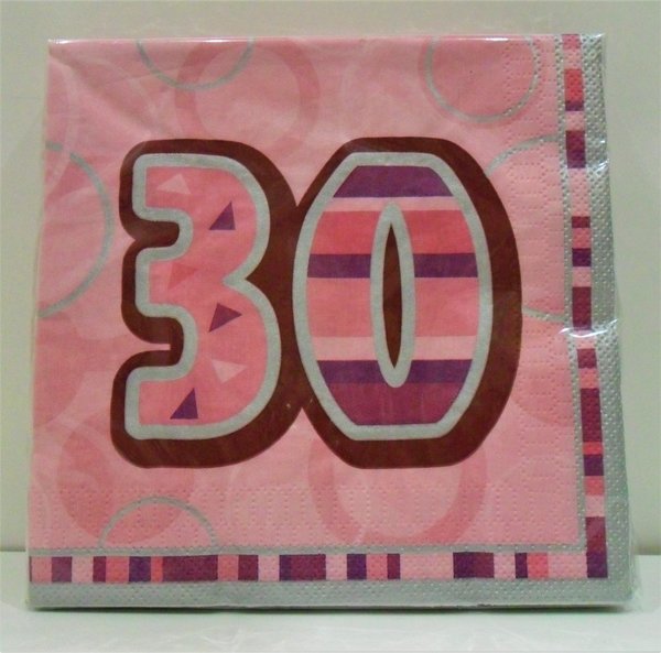 16 Servietten Pink Glitz Zahl 30 - 33cm