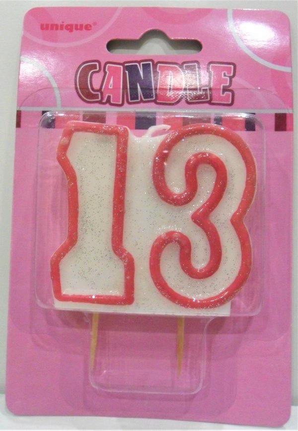 Geburtstagskerze Glitzer Pink - Zahl 13