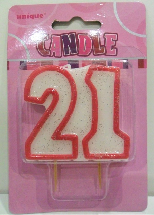 Geburtstagskerze Glitzer Pink - Zahl 21