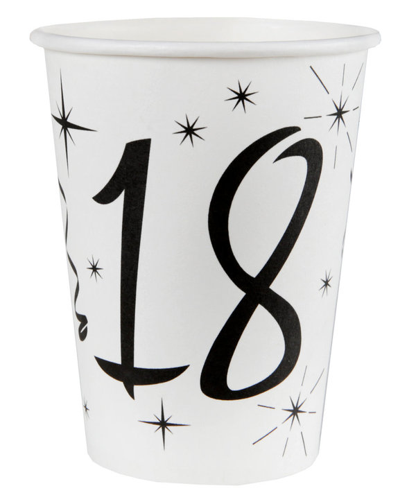 Trinkbecher "18" weiß/schwarz, 10 Stück