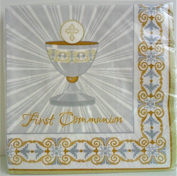 Servietten First Communion - Radiant Cross Silver & Gold