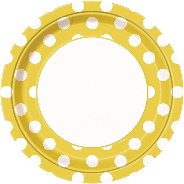 8 Pappteller Dots Gelb - 23 cm