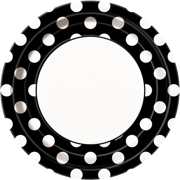 8 Pappteller Dots Schwarz - 23 cm