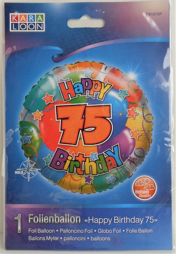 1 Folienballon Ø 45cm - Happy 75th Birthday