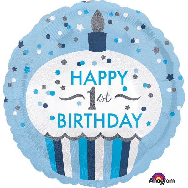 1 Folienballon Ø 45cm -  1st Birthday Cupcake blau