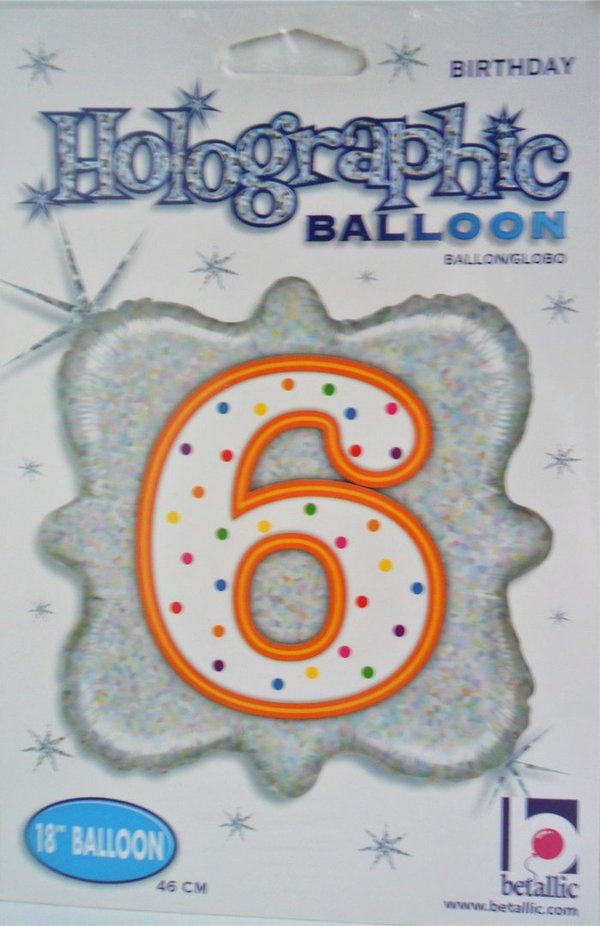 1 Folienballon  Ø 46cm - Kerze "6"