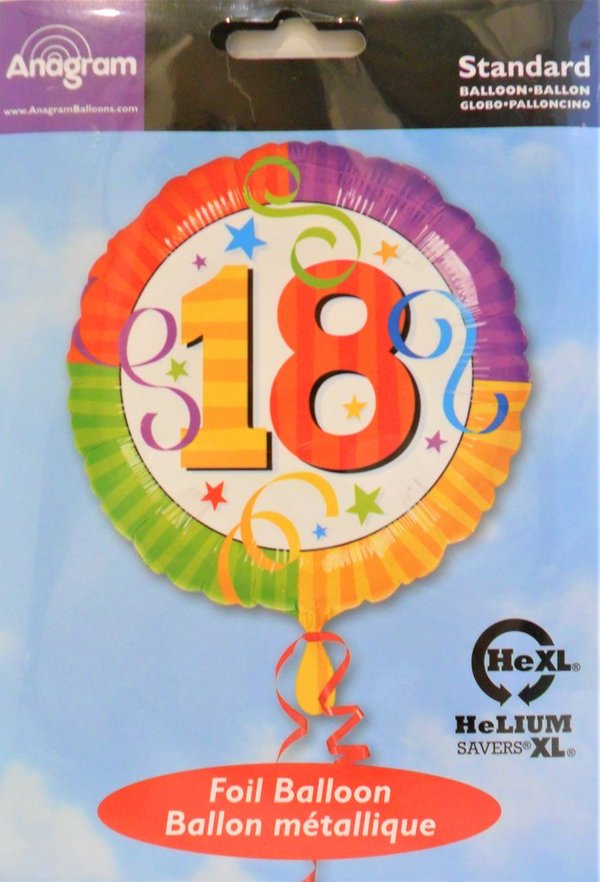 1 Folienballon  Ø 45cm - Zahl 18