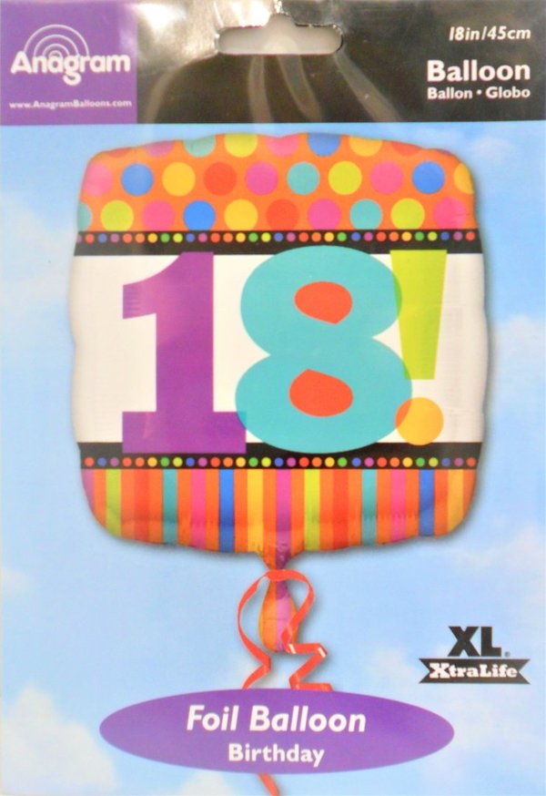 1 Folienballon Ø 45cm - Zahl 18