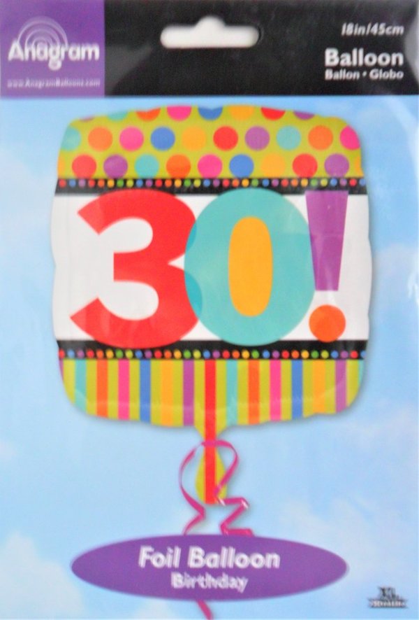 1 Folienballon  Ø 45cm - Zahl 30