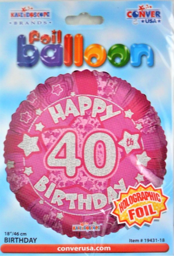 1 Folienballon  Ø 46cm - Happy 40th Birthday Pink
