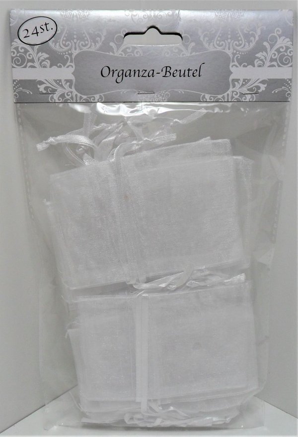 24 Mini Organza Beutel weiß  10,5 x 7 cm