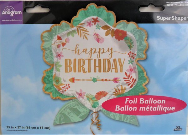 1 Folienballon Super Shape 63 x 68 - Happy Birthday Blume