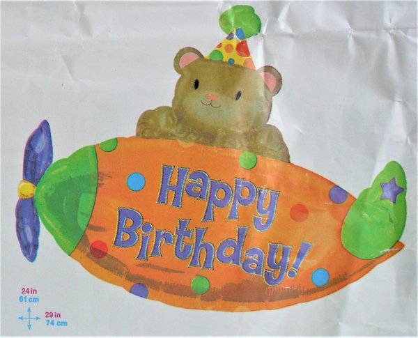 Folienballon - Happy Birthday Teddy Flugzeug