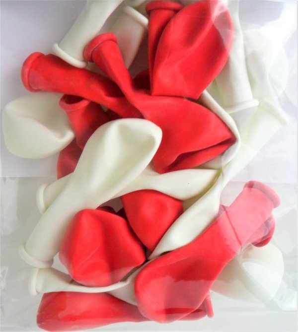 20 Mini Luftballons - Weiß & Rot - 12cm