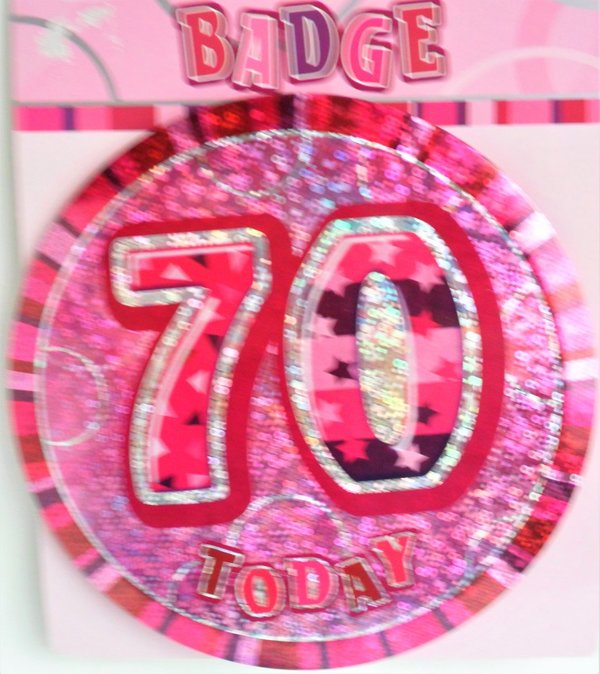 1 Glitzer Button Zahl 70 - 15cm pink