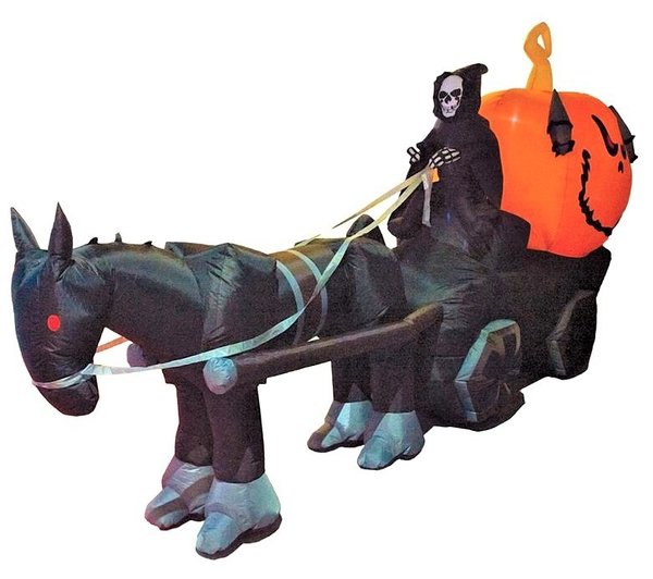 Gigantische Aufblasbare Kutsche des Todes mit Sensenmann und Kürbis mit Licht - 400cm