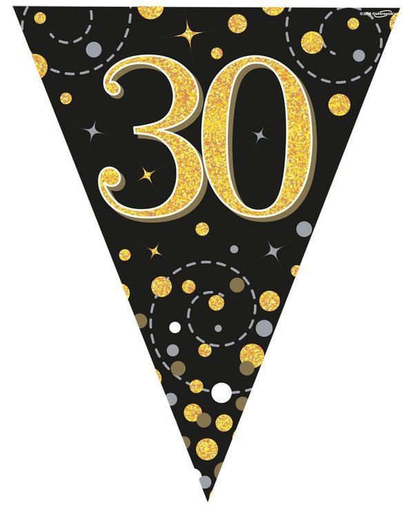 Party Wimpelkette "30" Black & Gold