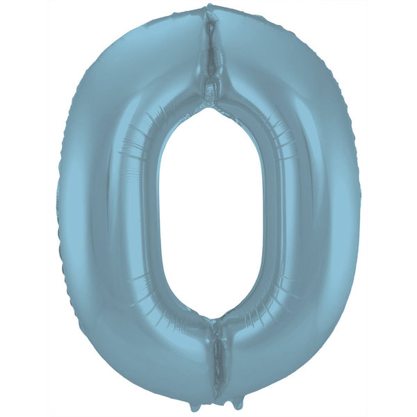 Folienballon Zahl - 0 - Pastellblau Metallic Matt - 86 cm