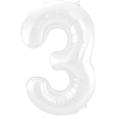 Folienballon Zahl - 3 - Weiß Metallic Matt - 86 cm
