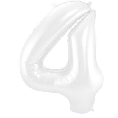 Folienballon Zahl - 4 - Weiß Metallic Matt - 86 cm